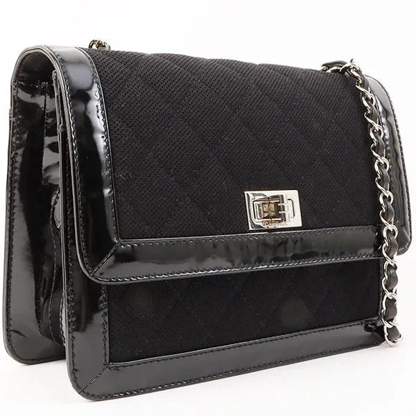 Chanel Around 2000 Made Canvas Patent Combination 2.55 Chain Shoulder Bag Black