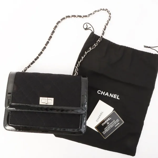 Chanel Around 2000 Made Canvas Patent Combination 2.55 Chain Shoulder Bag Black