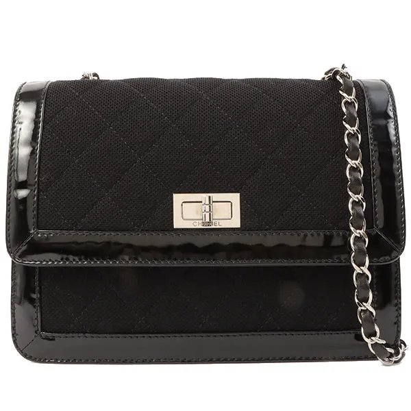 Chanel Around 2000 Made Canvas Patent Combination 2.55 Chain Shoulder Bag Black