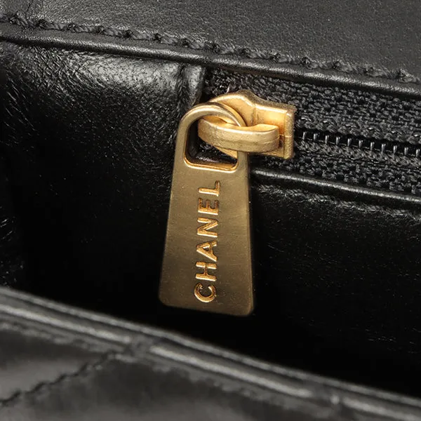 Chanel Around 2000 Made Turn-Lock Plate Plastic Chain Bag Black