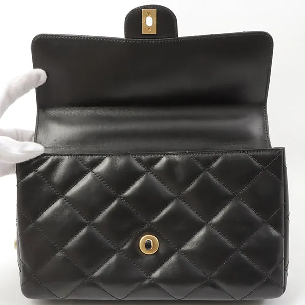 Chanel Around 2000 Made Turn-Lock Plate Plastic Chain Bag Black