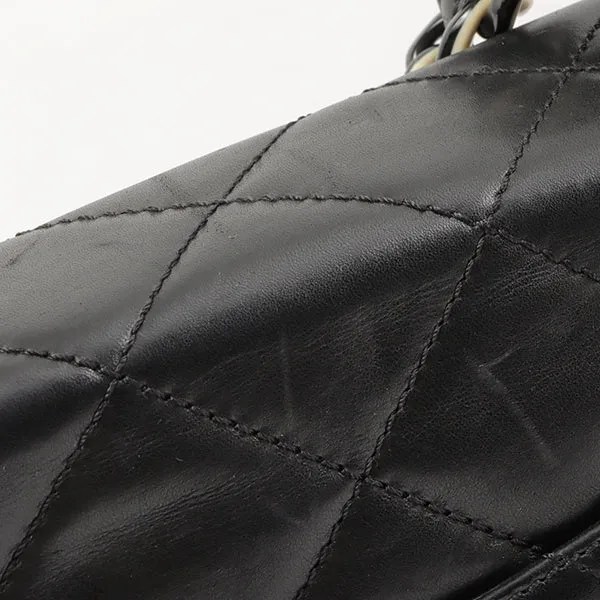 Chanel Around 2000 Made Turn-Lock Plate Plastic Chain Bag Black