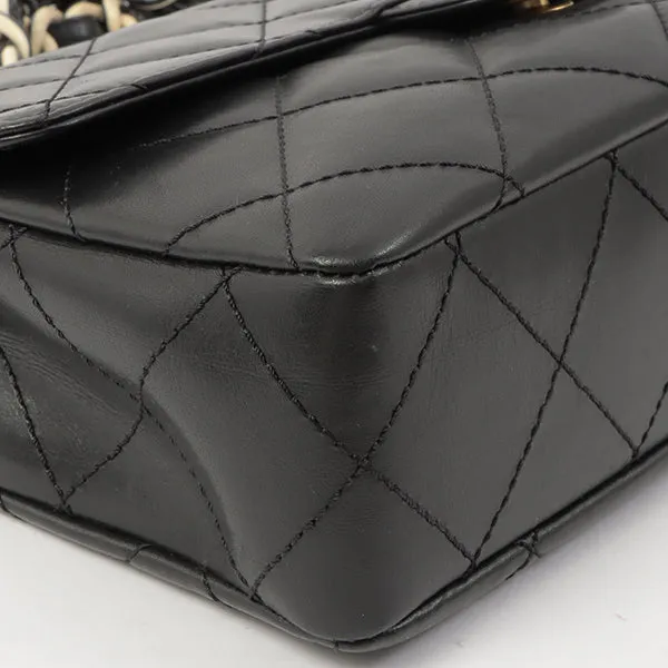 Chanel Around 2000 Made Turn-Lock Plate Plastic Chain Bag Black