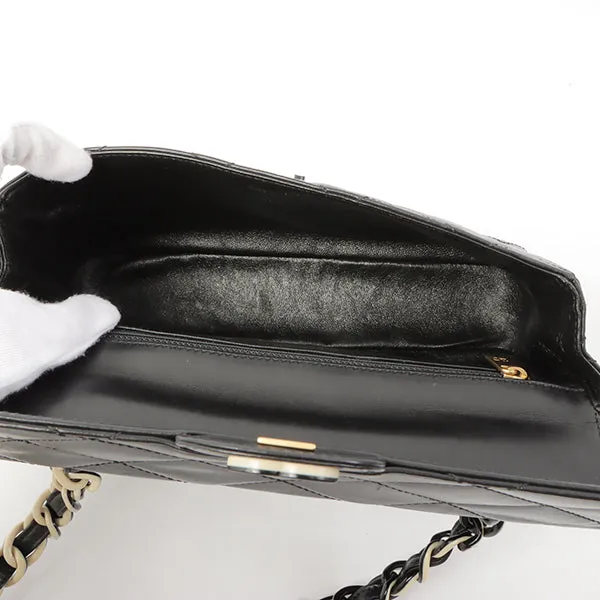 Chanel Around 2000 Made Turn-Lock Plate Plastic Chain Bag Black
