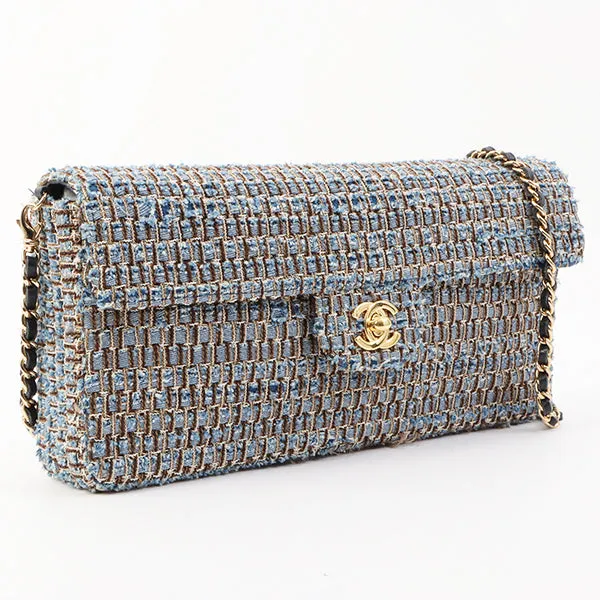Chanel Around 2003 Made Tweed Chocolate Bar Chain Bag Indigo/Multi