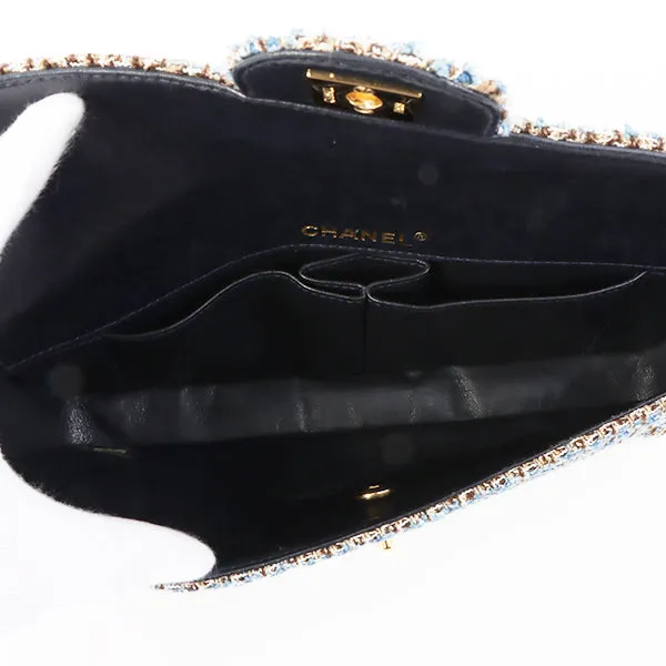Chanel Around 2003 Made Tweed Chocolate Bar Chain Bag Indigo/Multi