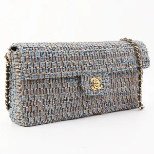 Chanel Around 2003 Made Tweed Chocolate Bar Chain Bag Indigo/Multi