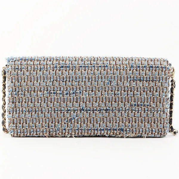 Chanel Around 2003 Made Tweed Chocolate Bar Chain Bag Indigo/Multi