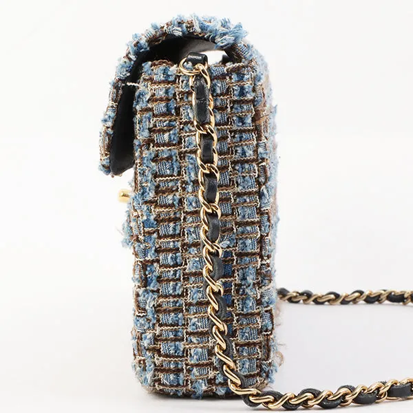 Chanel Around 2003 Made Tweed Chocolate Bar Chain Bag Indigo/Multi