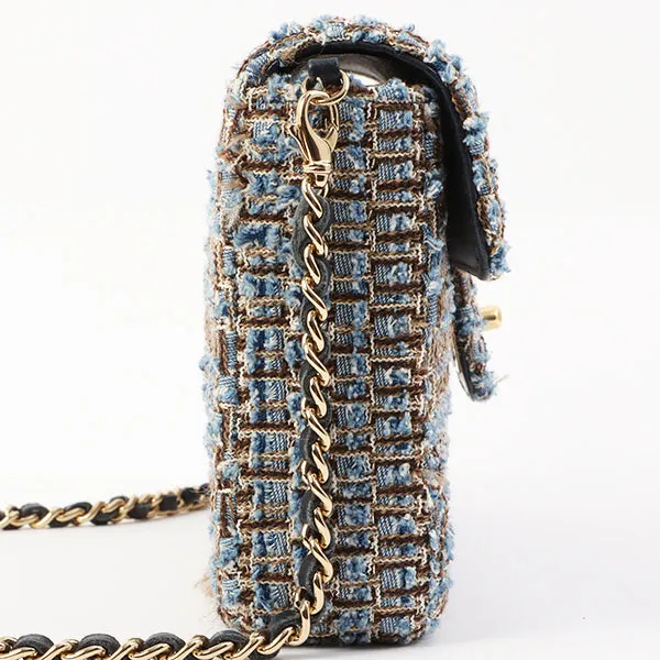Chanel Around 2003 Made Tweed Chocolate Bar Chain Bag Indigo/Multi
