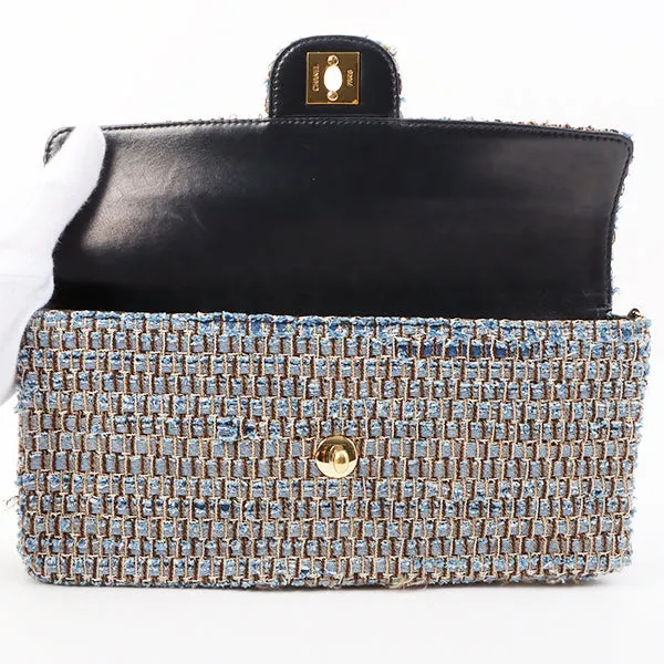 Chanel Around 2003 Made Tweed Chocolate Bar Chain Bag Indigo/Multi