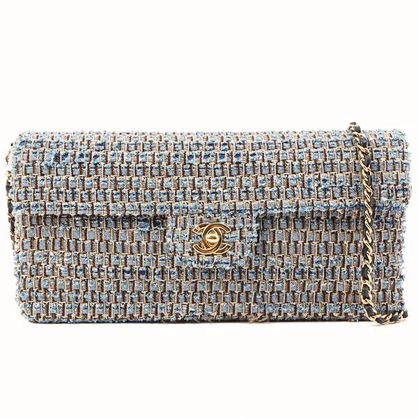 Chanel Around 2003 Made Tweed Chocolate Bar Chain Bag Indigo/Multi