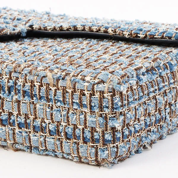 Chanel Around 2003 Made Tweed Chocolate Bar Chain Bag Indigo/Multi