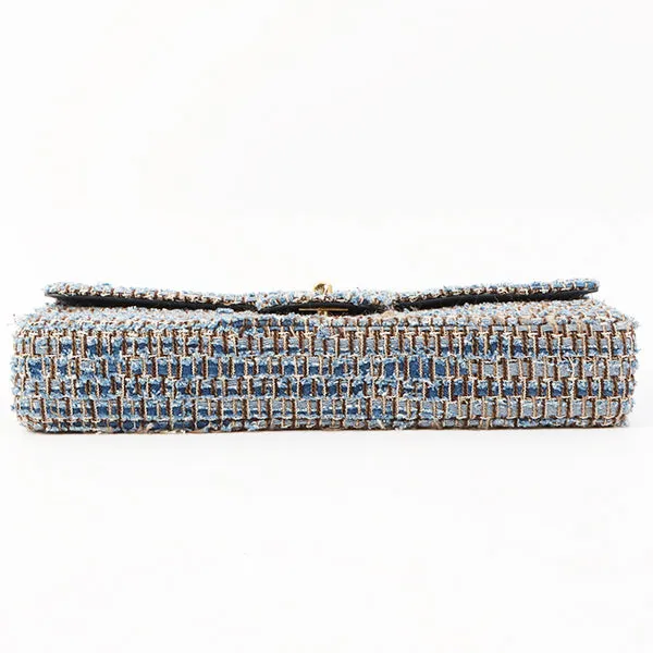 Chanel Around 2003 Made Tweed Chocolate Bar Chain Bag Indigo/Multi
