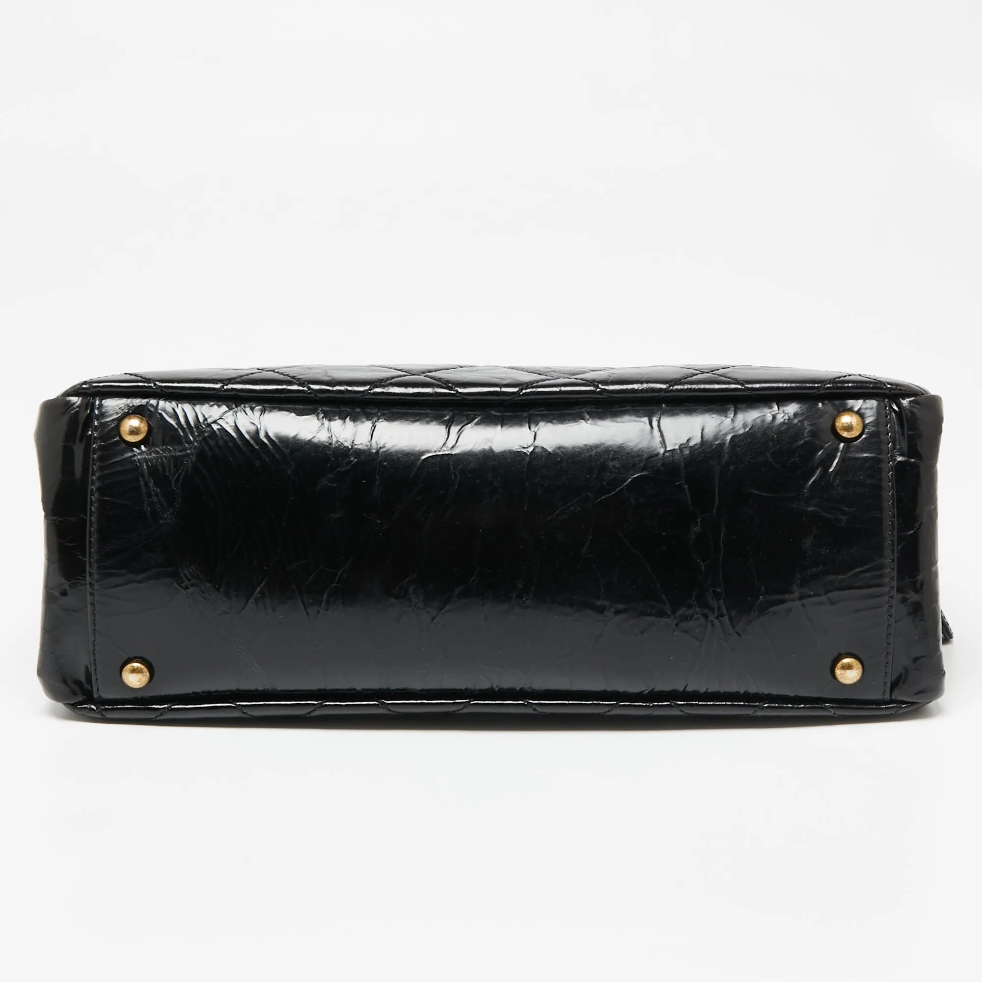 Chanel Black Crackled Glazed Quilted Leather Reissue Chain Tote
