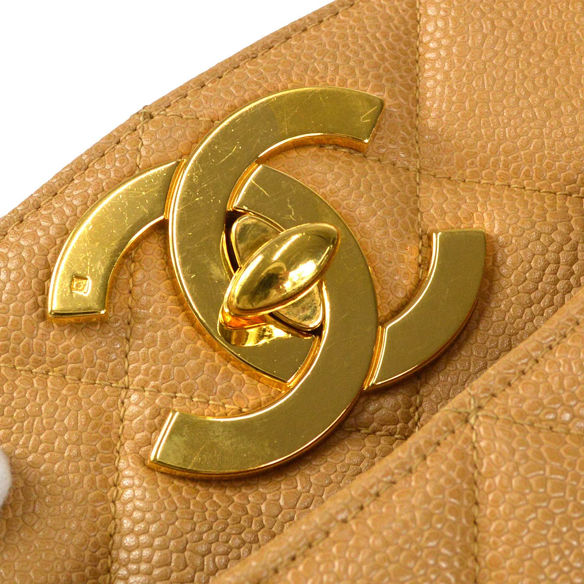 CHANEL Chain Shoulder Tote Bag Beige Caviar