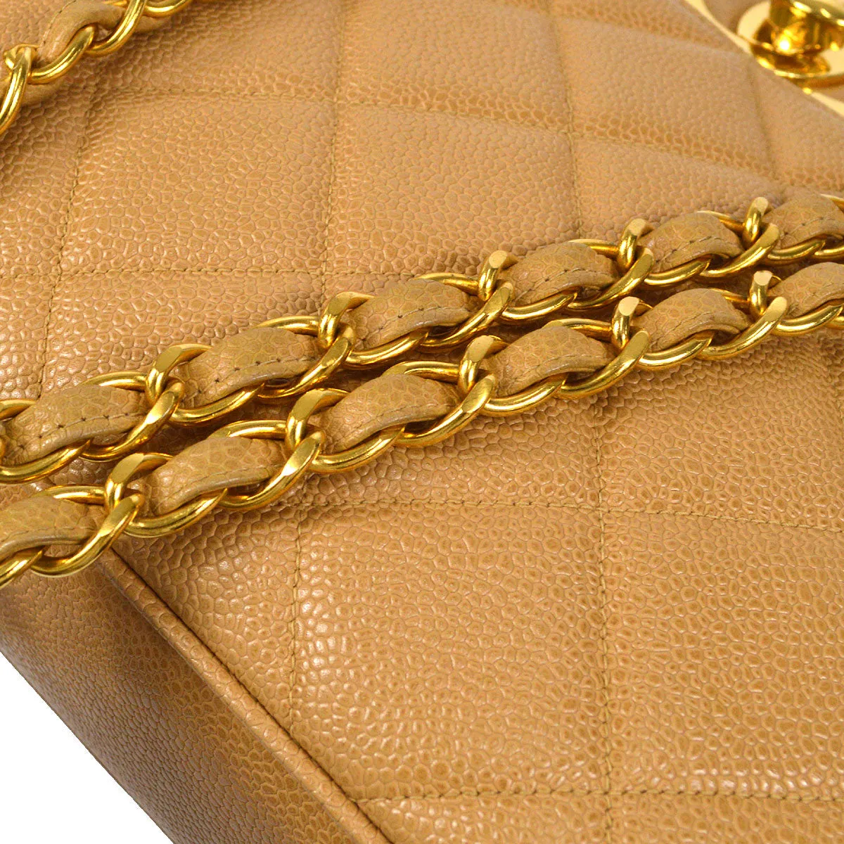 CHANEL Chain Shoulder Tote Bag Beige Caviar