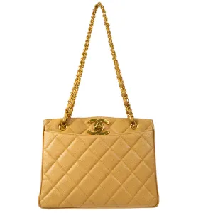 CHANEL Chain Shoulder Tote Bag Beige Caviar