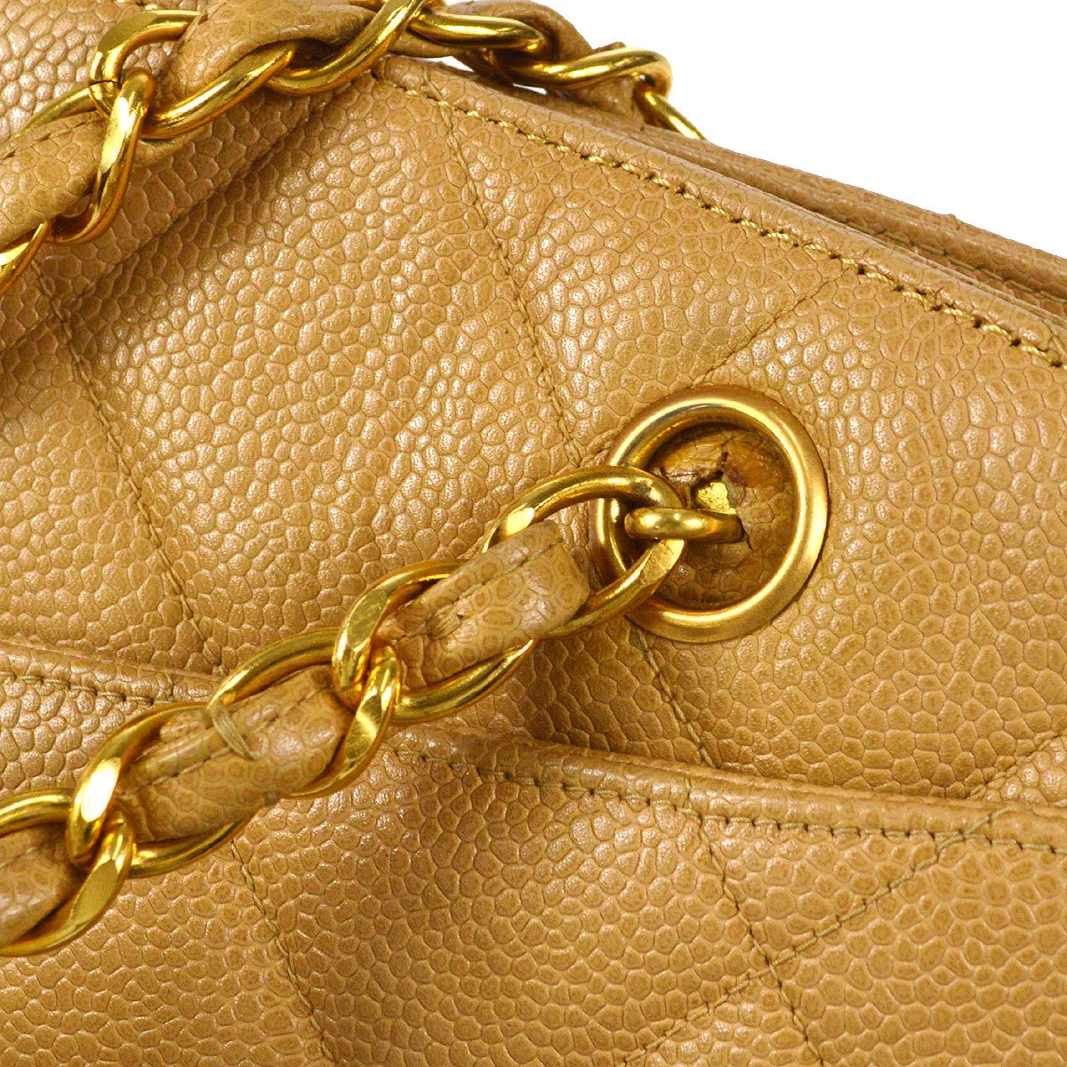 CHANEL Chain Shoulder Tote Bag Beige Caviar