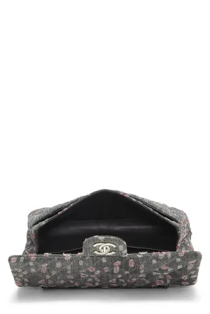 Chanel,  Grey & Pink Distressed Denim Classic Double Flap Medium, Pink