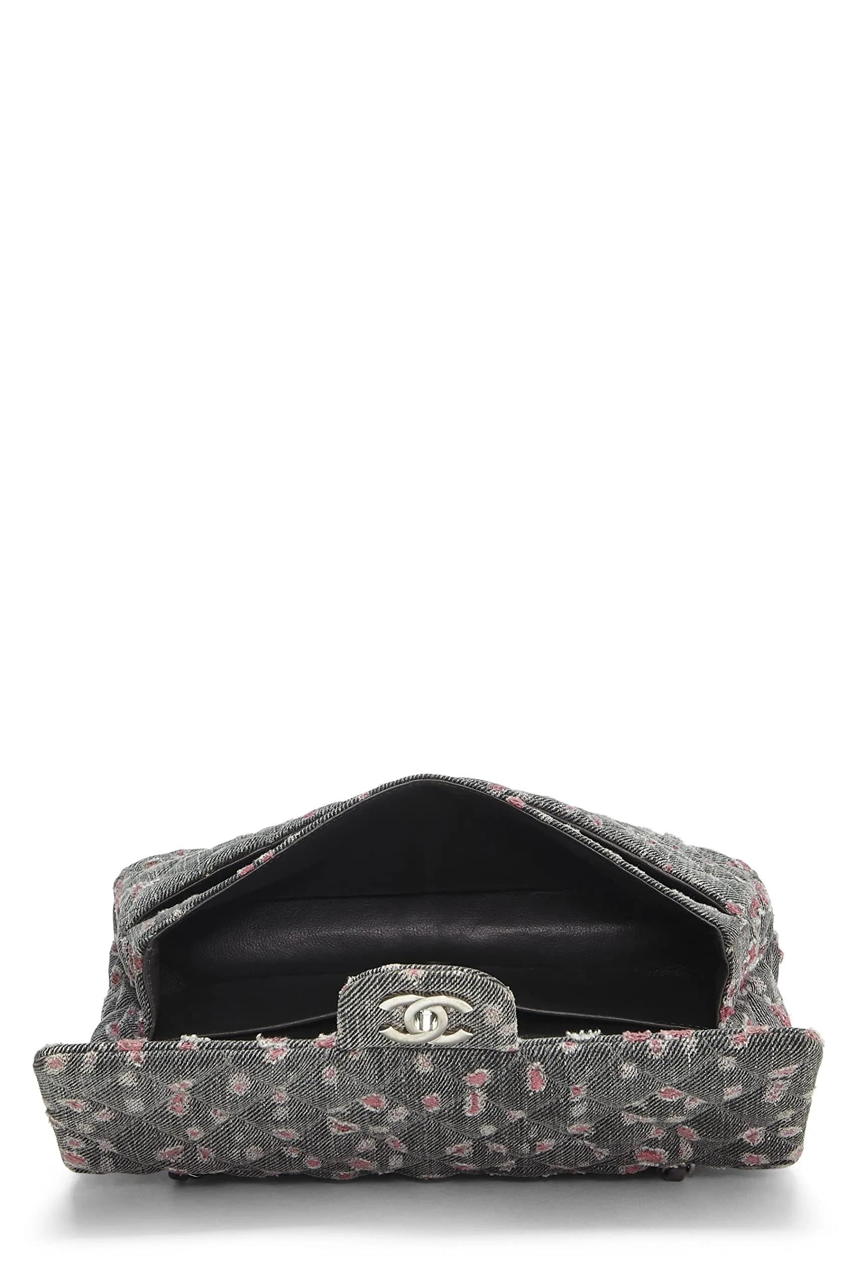 Chanel,  Grey & Pink Distressed Denim Classic Double Flap Medium, Pink