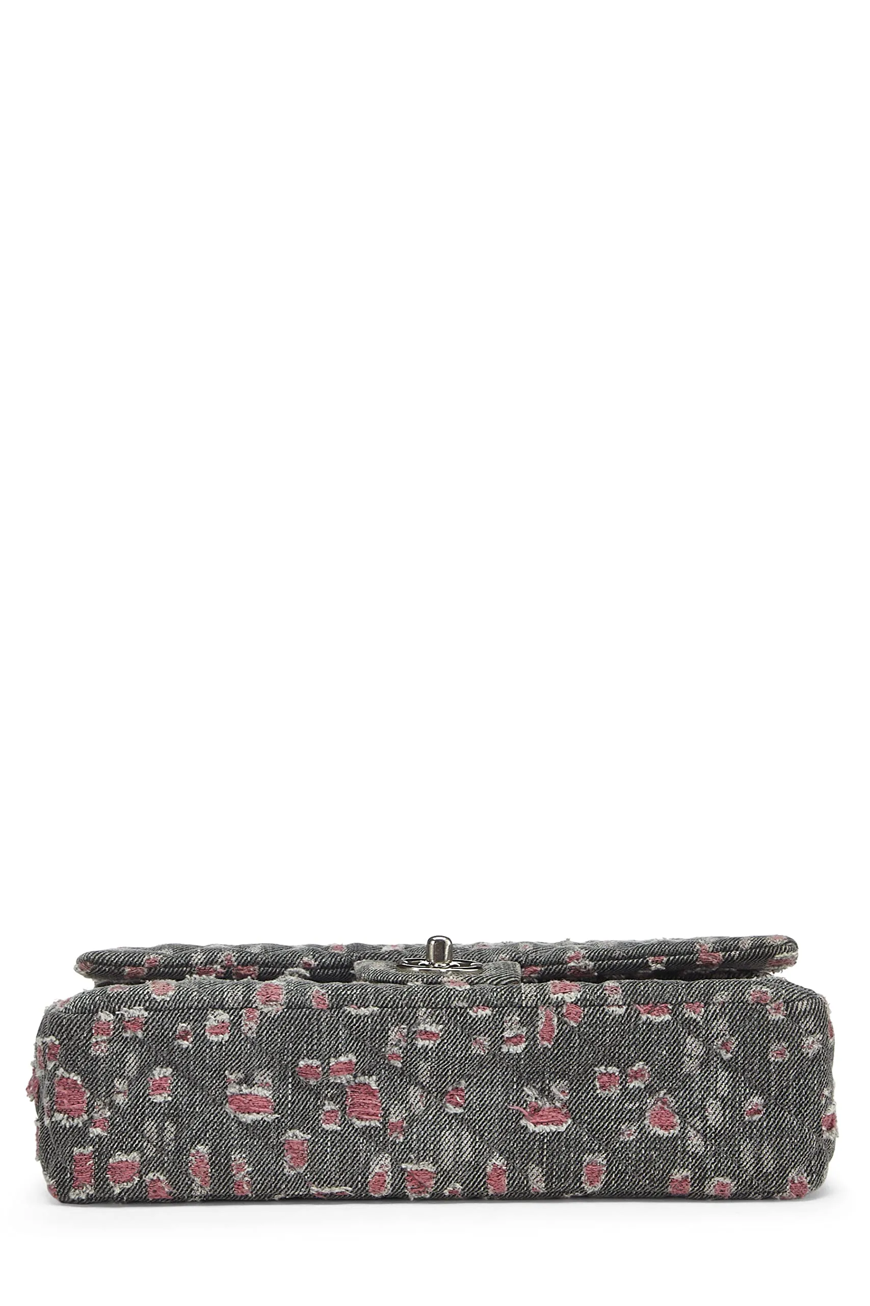 Chanel,  Grey & Pink Distressed Denim Classic Double Flap Medium, Pink