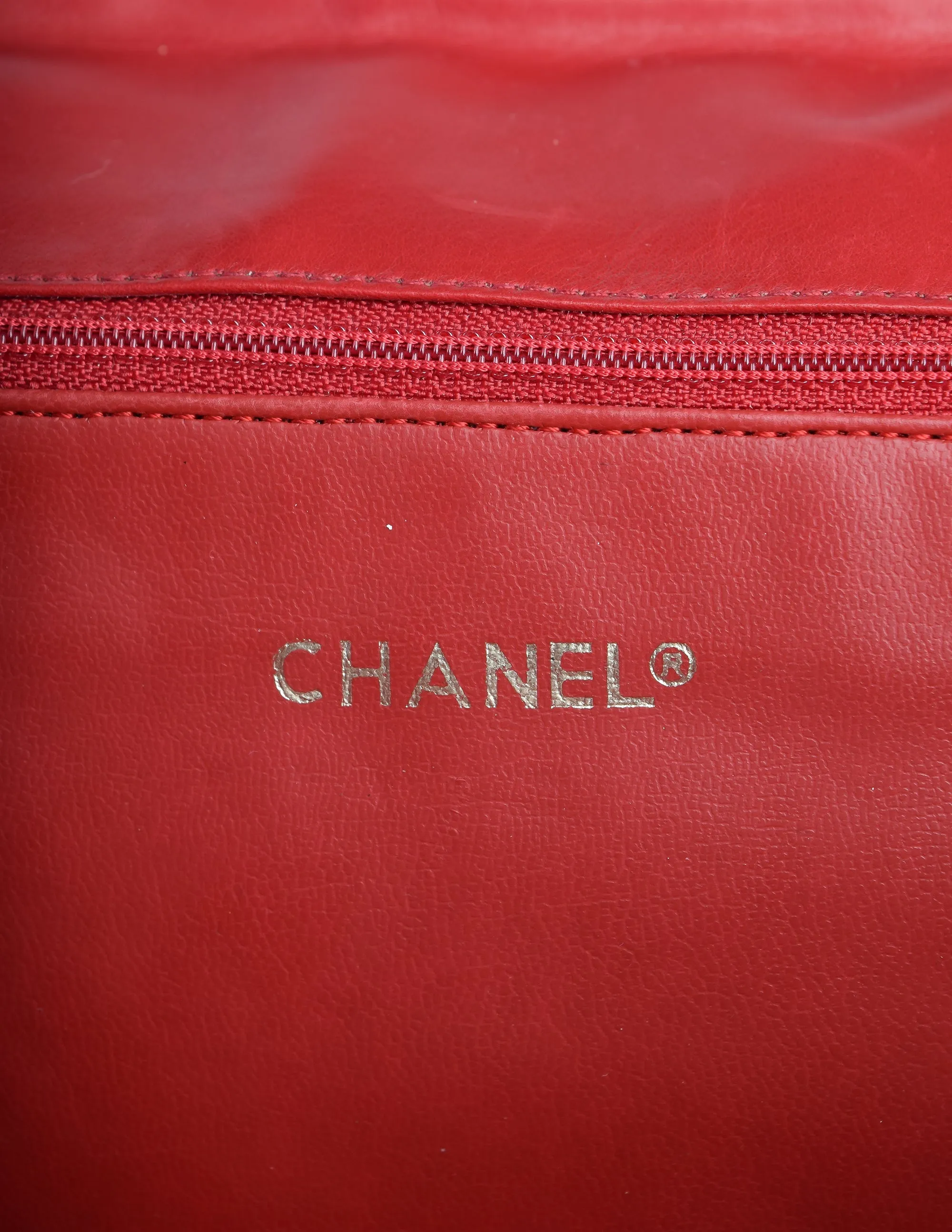 Chanel Vintage Oversized Red Matelasse Quilted Lambskin Leather CC Logo Jumbo Maxi Flap Bag