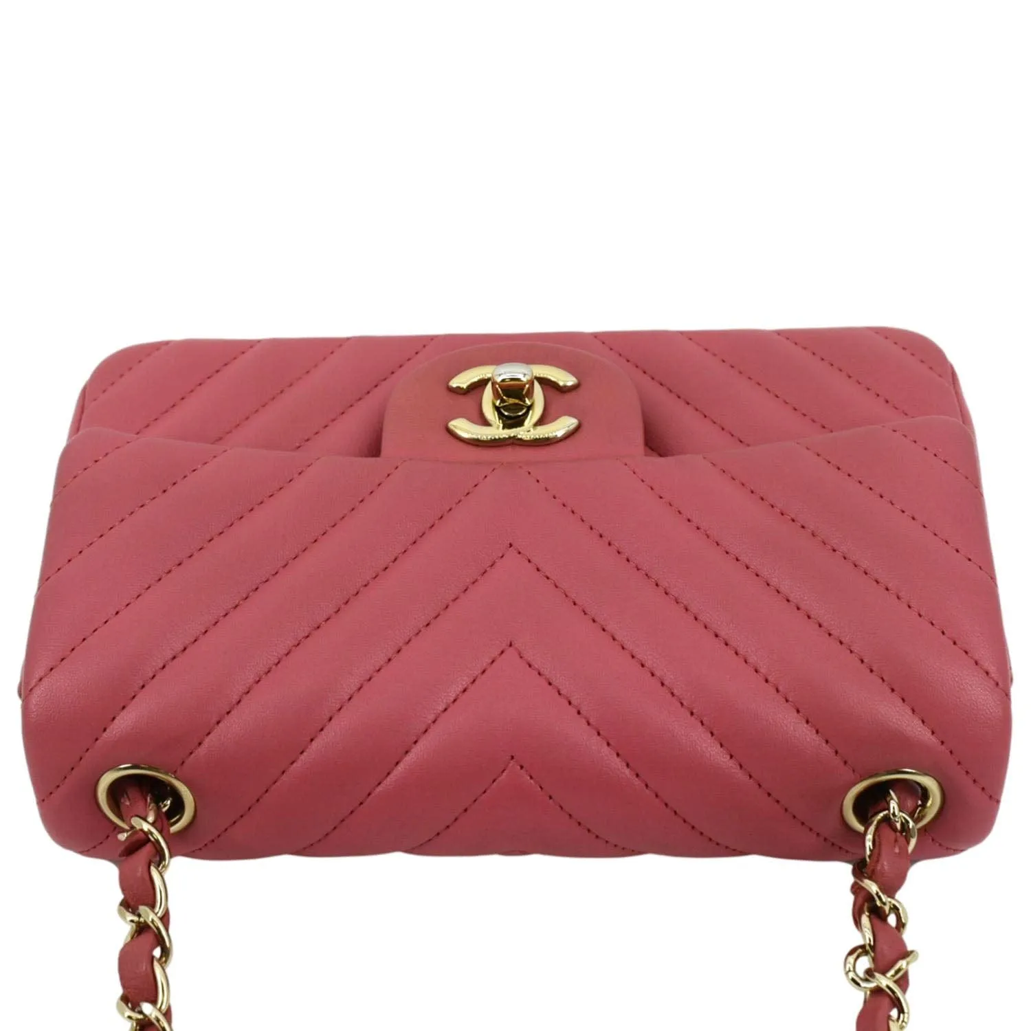 CL Timeless Classic Square Flap Chevron Calfskin Leather Crossbody Bag Pink