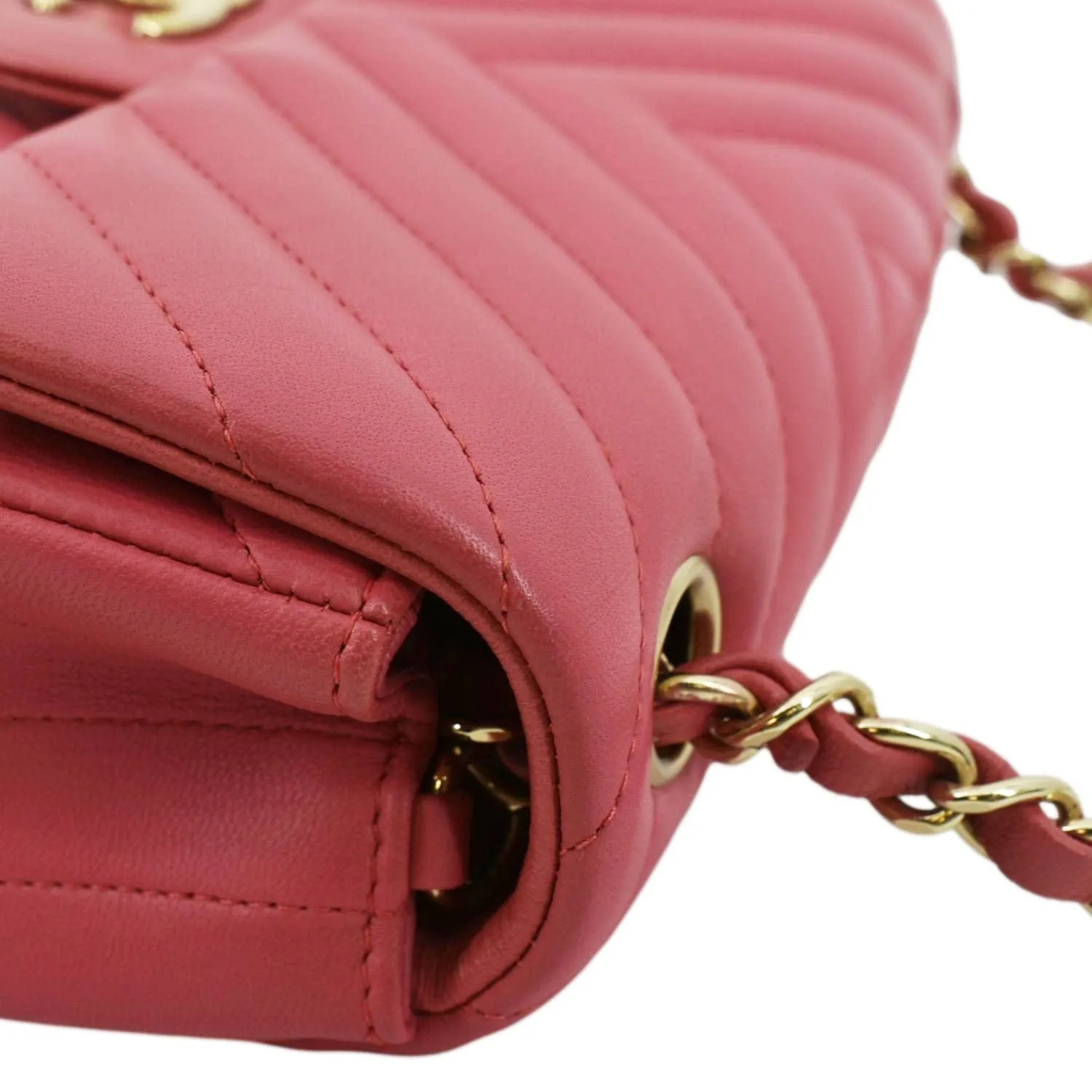 CL Timeless Classic Square Flap Chevron Calfskin Leather Crossbody Bag Pink