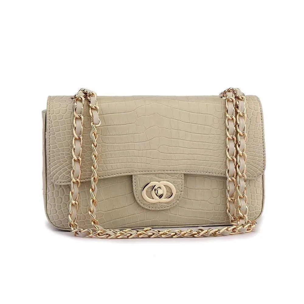 Crocodile Leather Classic Flap Chain Shoulder Bags For Women Beige