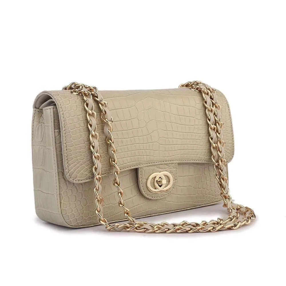 Crocodile Leather Classic Flap Chain Shoulder Bags For Women Beige