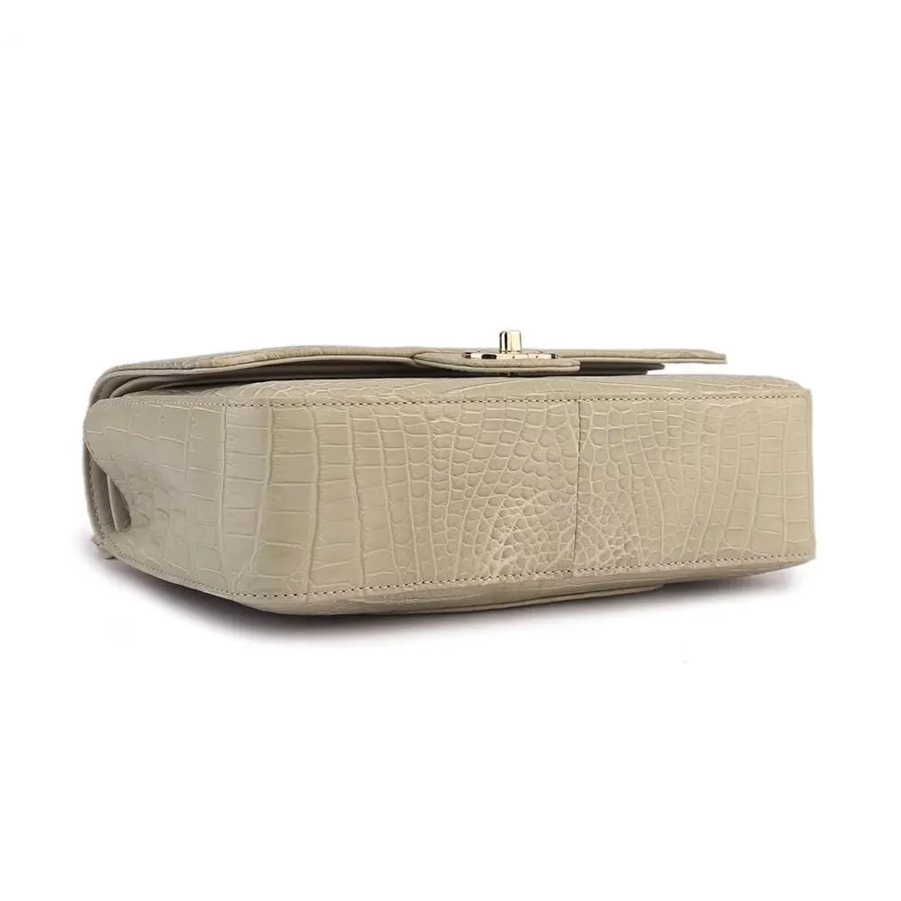Crocodile Leather Classic Flap Chain Shoulder Bags For Women Beige