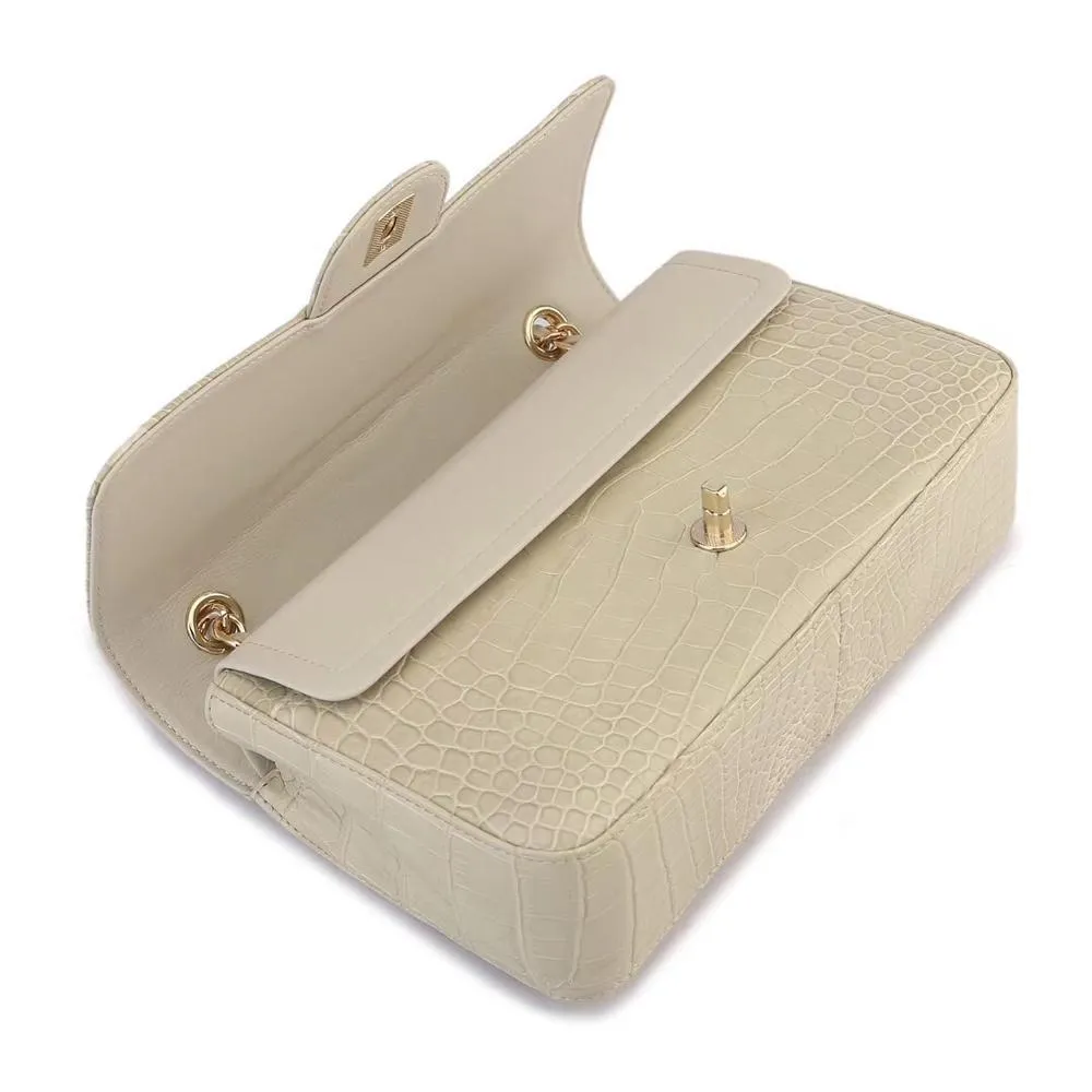 Crocodile Leather Classic Flap Chain Shoulder Bags For Women Beige