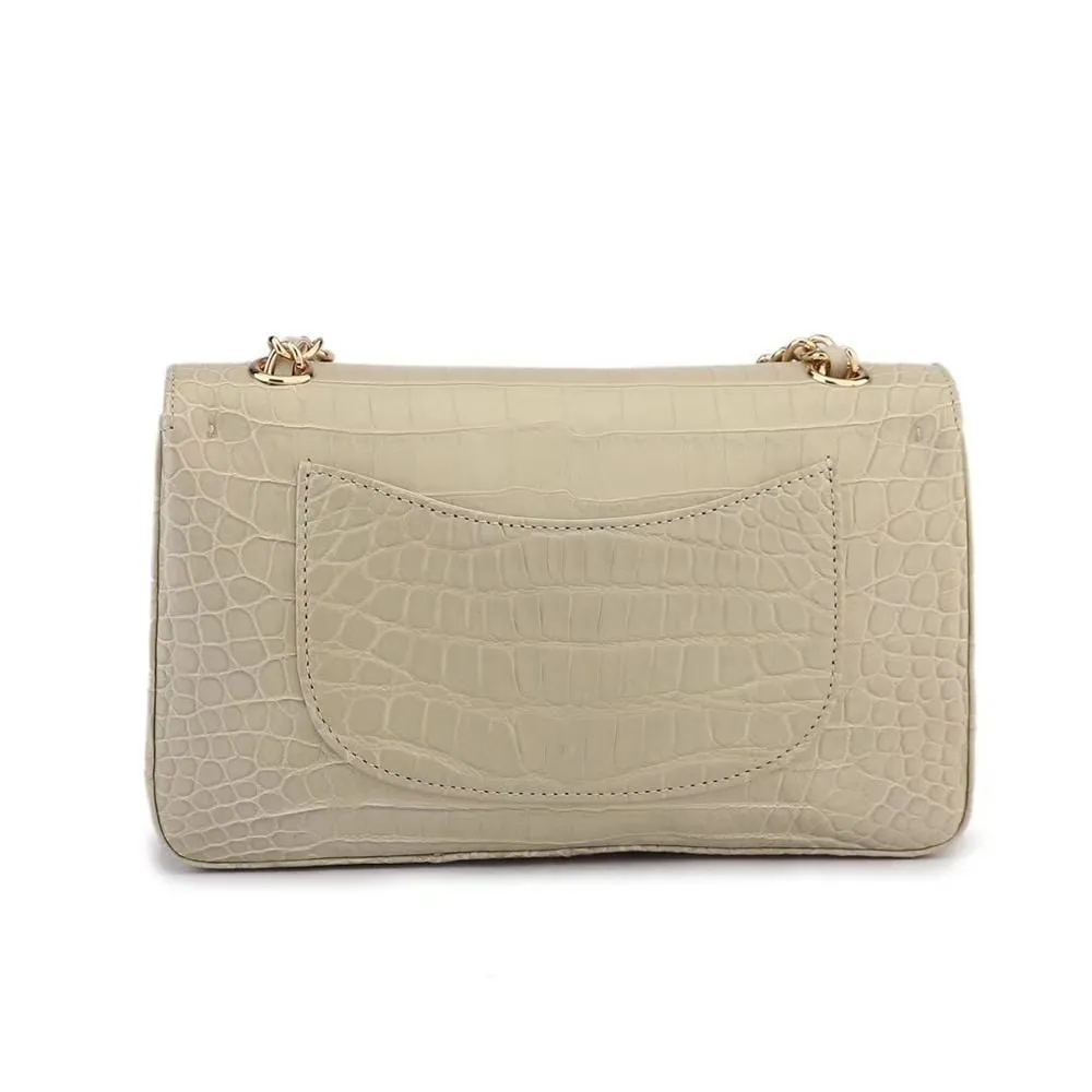 Crocodile Leather Classic Flap Chain Shoulder Bags For Women Beige