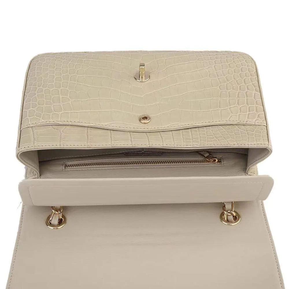 Crocodile Leather Classic Flap Chain Shoulder Bags For Women Beige
