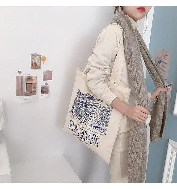 Darianrojas Women Canvas Shopping Bag Notting Hill Books Bag Female Cotton Cloth Shoulder Bag Eco Handbag Tote Reusable Grocery Shopper Bags