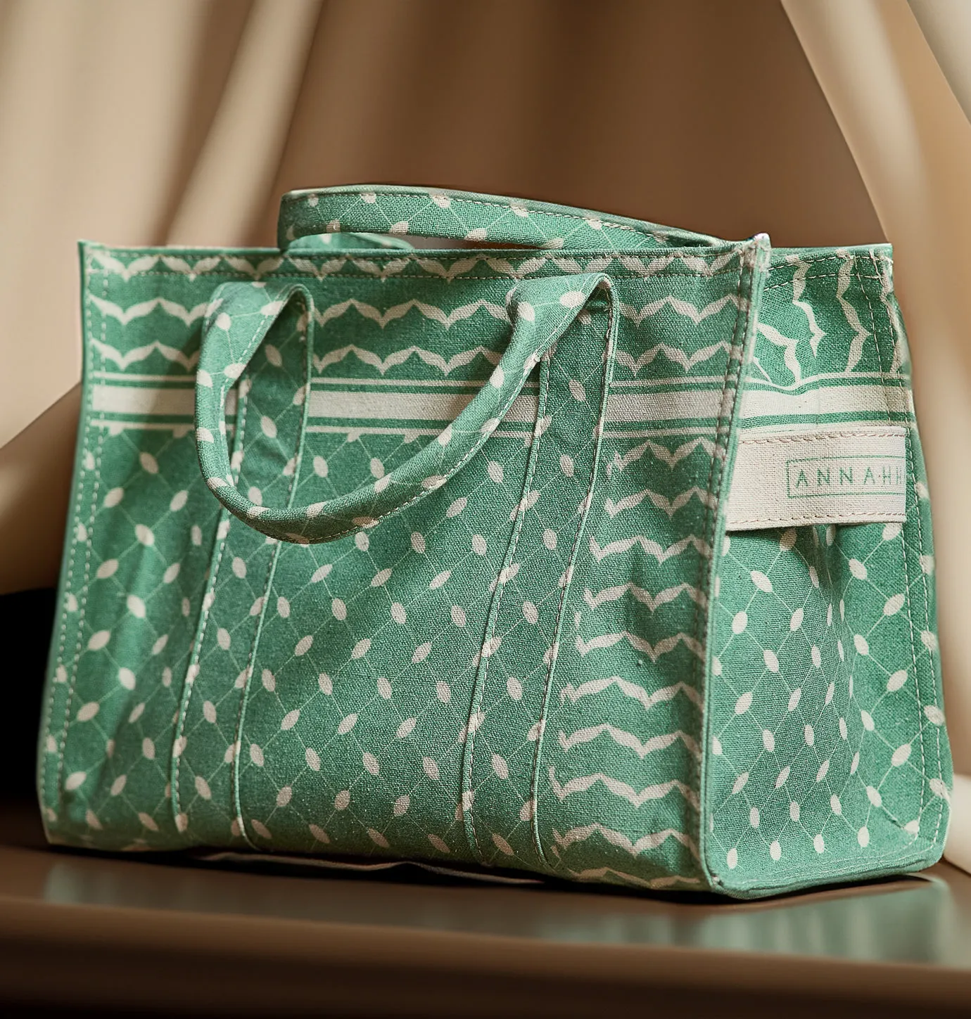 Emerald Green Keffiyeh Pattern Medium Tote - Premium Cotton Canvas