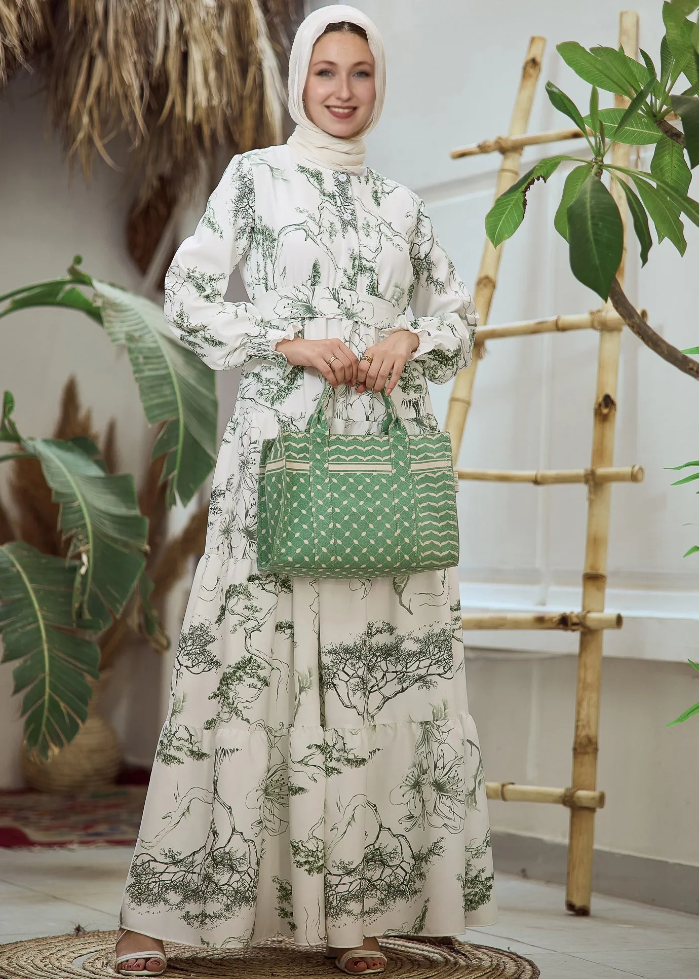 Emerald Green Keffiyeh Pattern Medium Tote - Premium Cotton Canvas