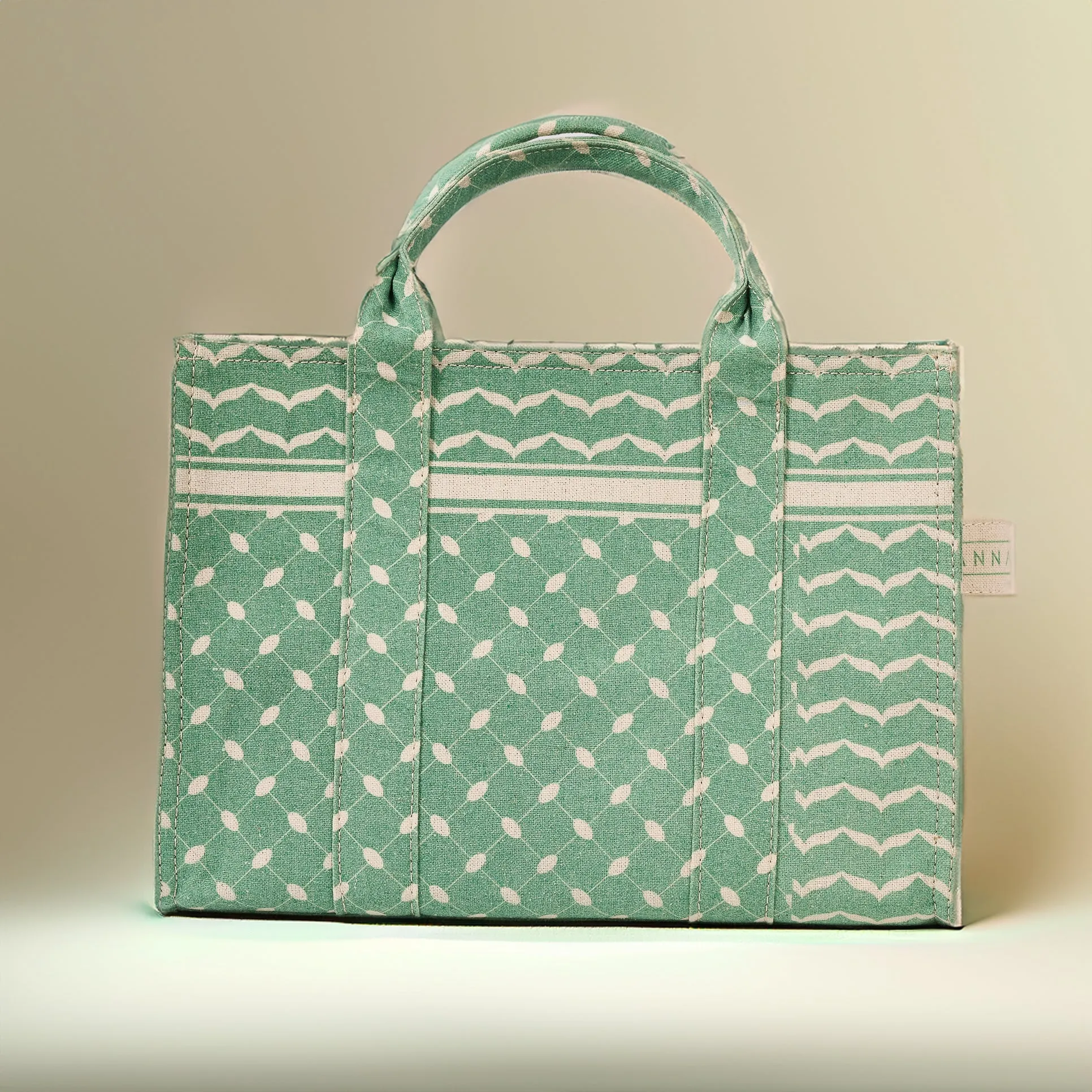 Emerald Green Keffiyeh Pattern Medium Tote - Premium Cotton Canvas