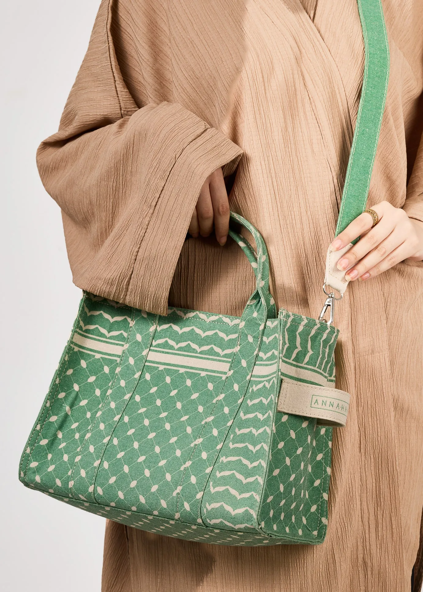 Emerald Green Keffiyeh Pattern Medium Tote - Premium Cotton Canvas