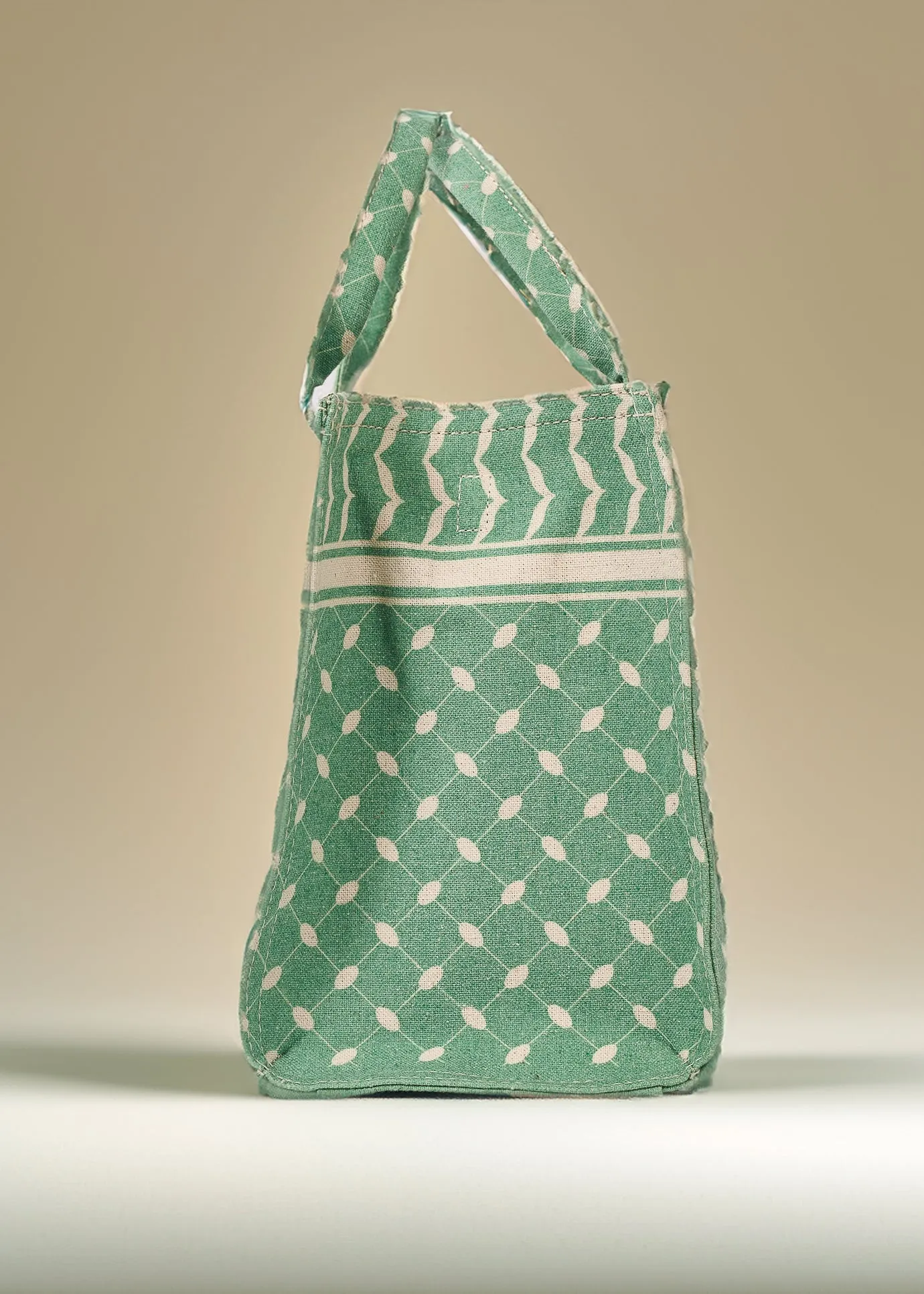 Emerald Green Keffiyeh Pattern Medium Tote - Premium Cotton Canvas