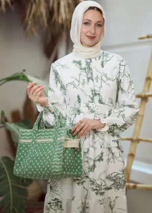 Emerald Green Keffiyeh Pattern Medium Tote - Premium Cotton Canvas