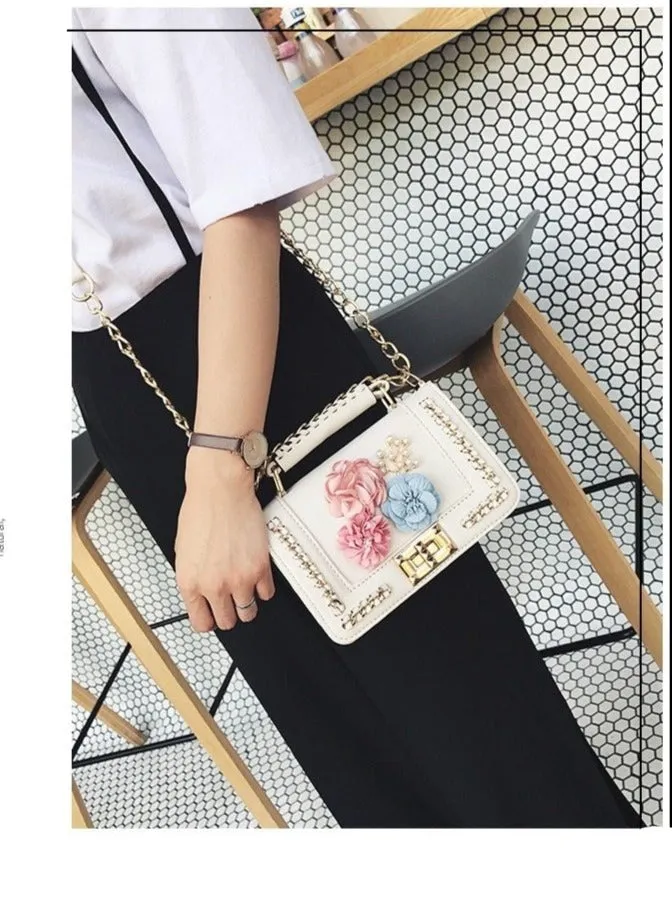 Faux Leather Floral Design Clutch Handbag Womens Accessories