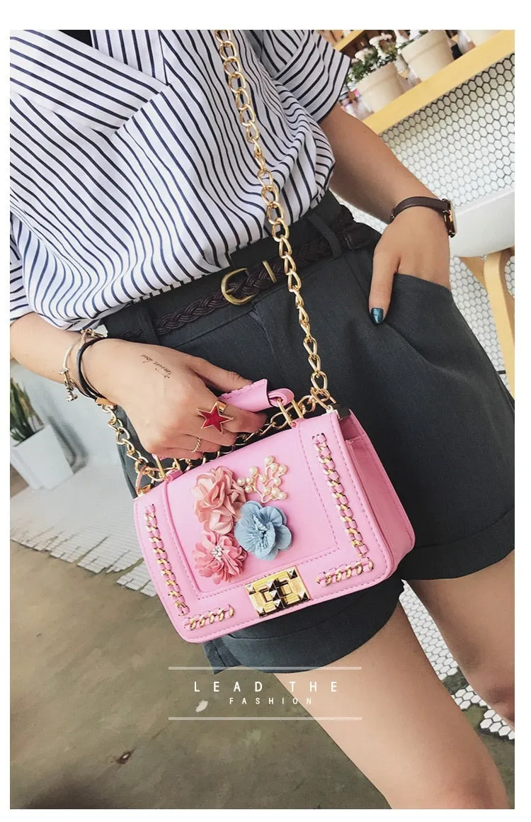 Faux Leather Floral Design Clutch Handbag Womens Accessories