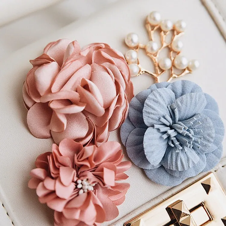 Faux Leather Floral Design Clutch Handbag Womens Accessories