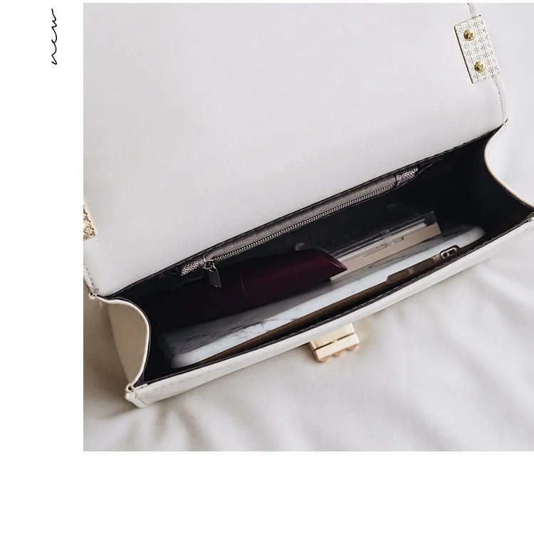 Faux Leather Floral Design Clutch Handbag Womens Accessories