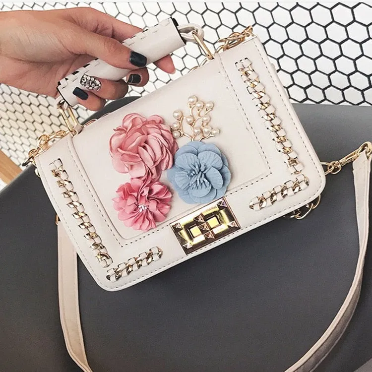 Faux Leather Floral Design Clutch Handbag Womens Accessories