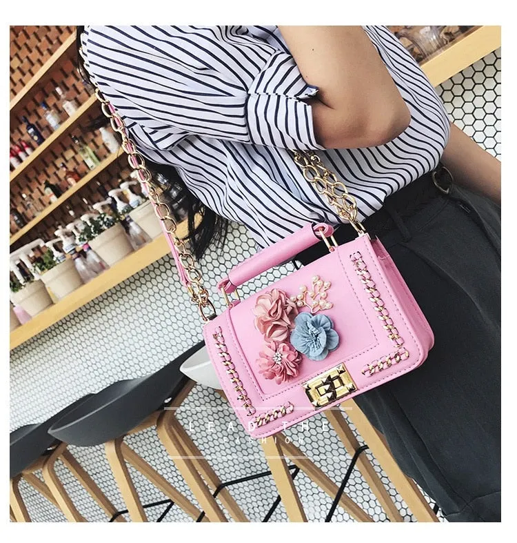 Faux Leather Floral Design Clutch Handbag Womens Accessories