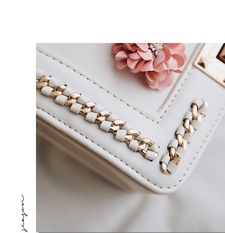 Faux Leather Floral Design Clutch Handbag Womens Accessories