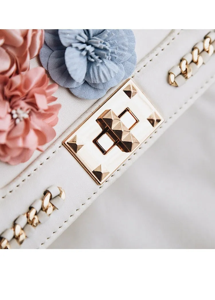 Faux Leather Floral Design Clutch Handbag Womens Accessories